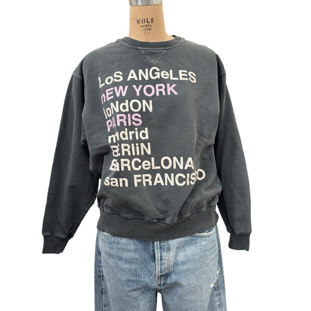 ANINE BING Sweatshirt Womens City Love GRAY Size M Cotton Crew